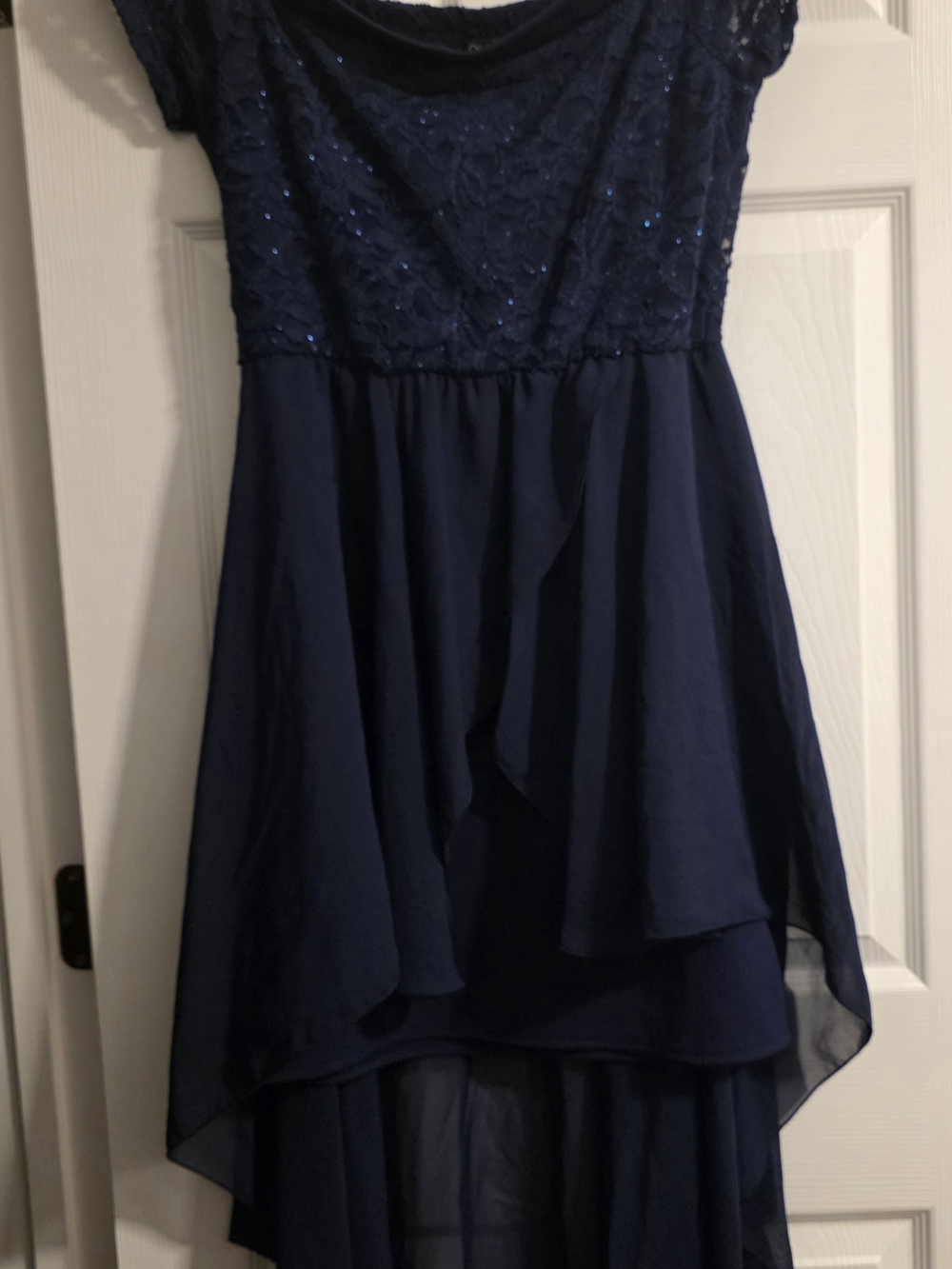 Women's Navy Lace High-Low Party Dress